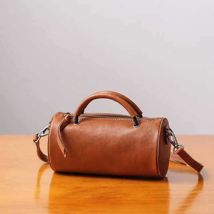 Handmade Womens Small Leather Barrel Bag Crossbody Bags Purses for Women