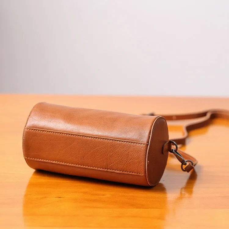 Handmade Womens Small Leather Barrel Bag Crossbody Bags Purses for Women