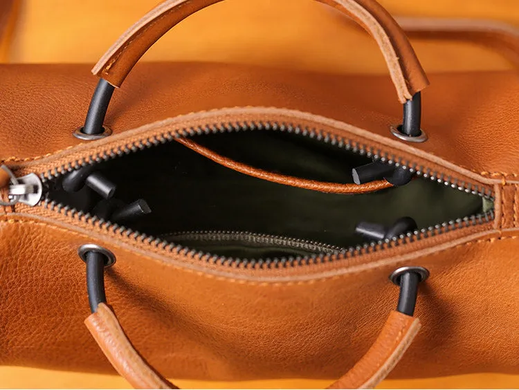 Handmade Womens Small Leather Barrel Bag Crossbody Bags Purses for Women