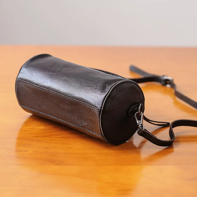 Handmade Womens Small Leather Barrel Bag Crossbody Bags Purses for Women