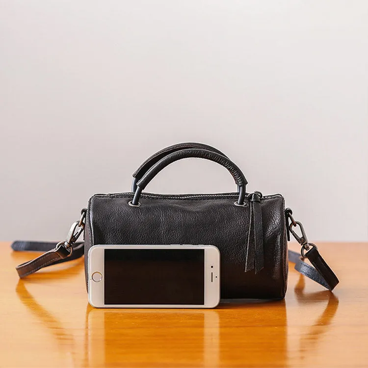 Handmade Womens Small Leather Barrel Bag Crossbody Bags Purses for Women