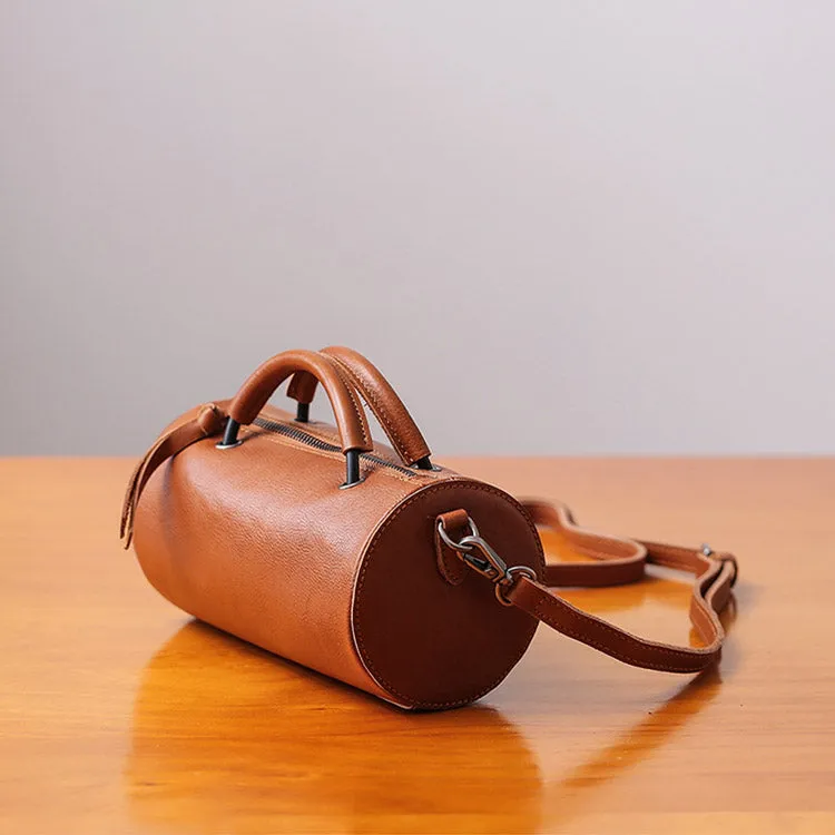 Handmade Womens Small Leather Barrel Bag Crossbody Bags Purses for Women