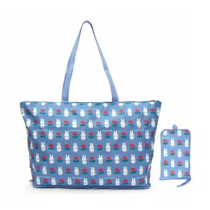 HAPI TAS© Miffy Foldable Tote Bag 17L, Blue Miffy and Rose