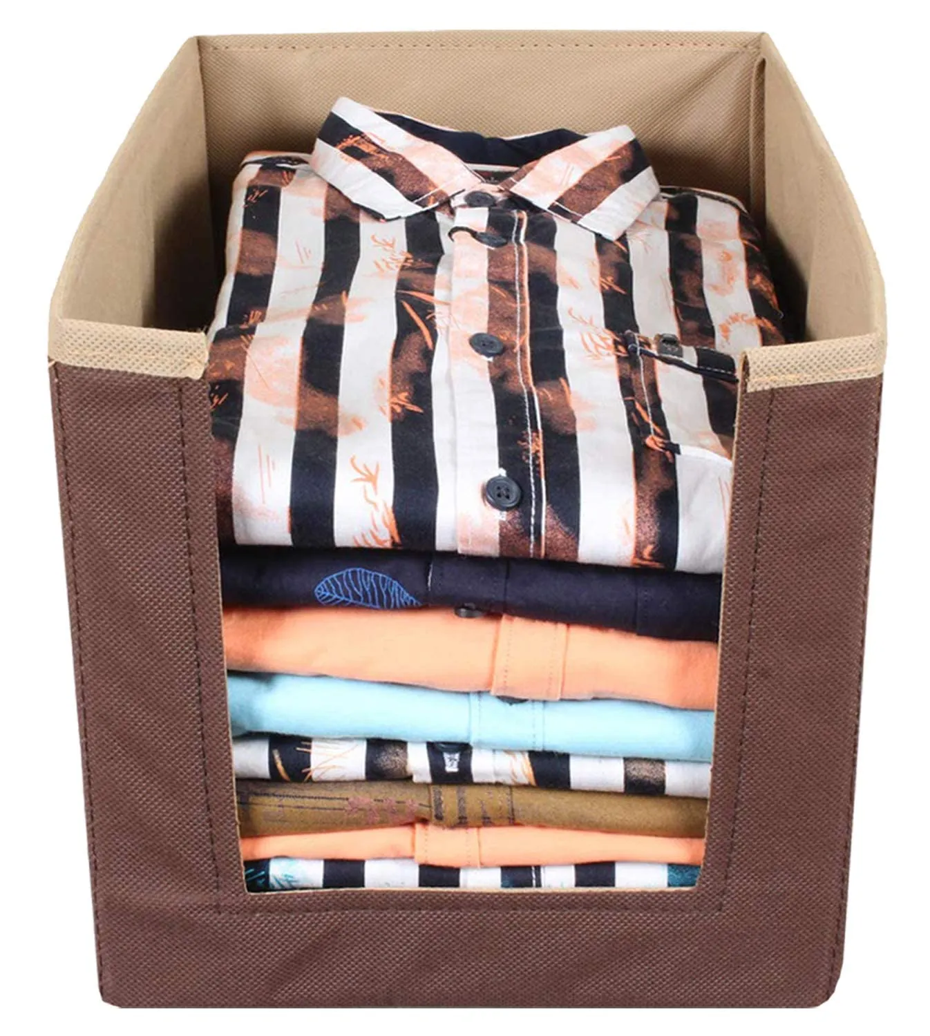 Heart Home Non-Woven Foldable Shirt Stacker Closet Organizer With Handles (Brown)-HS43HEARTH26546