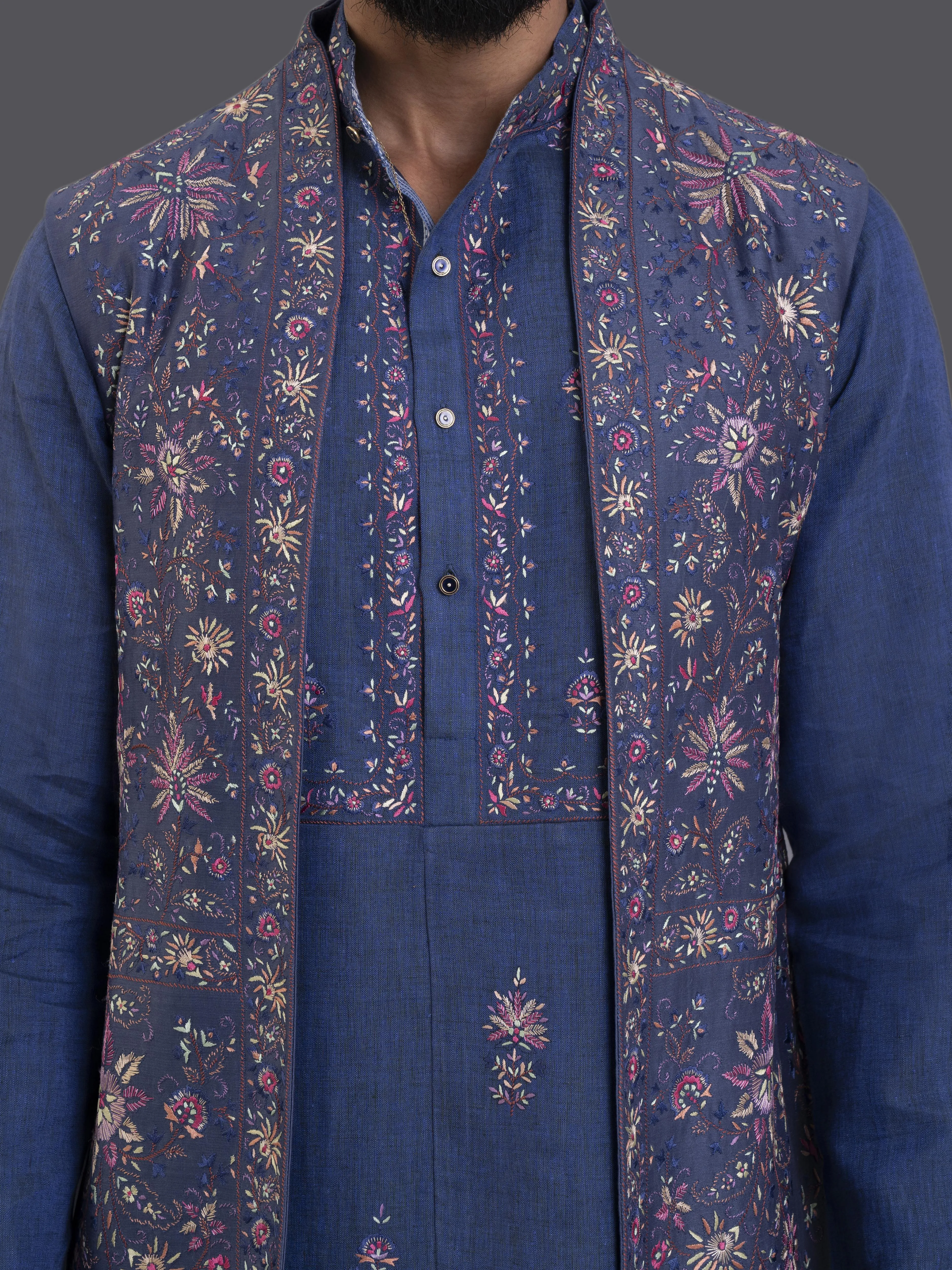 KASHMIR FIZA LONG OPEN WAISTCOAT