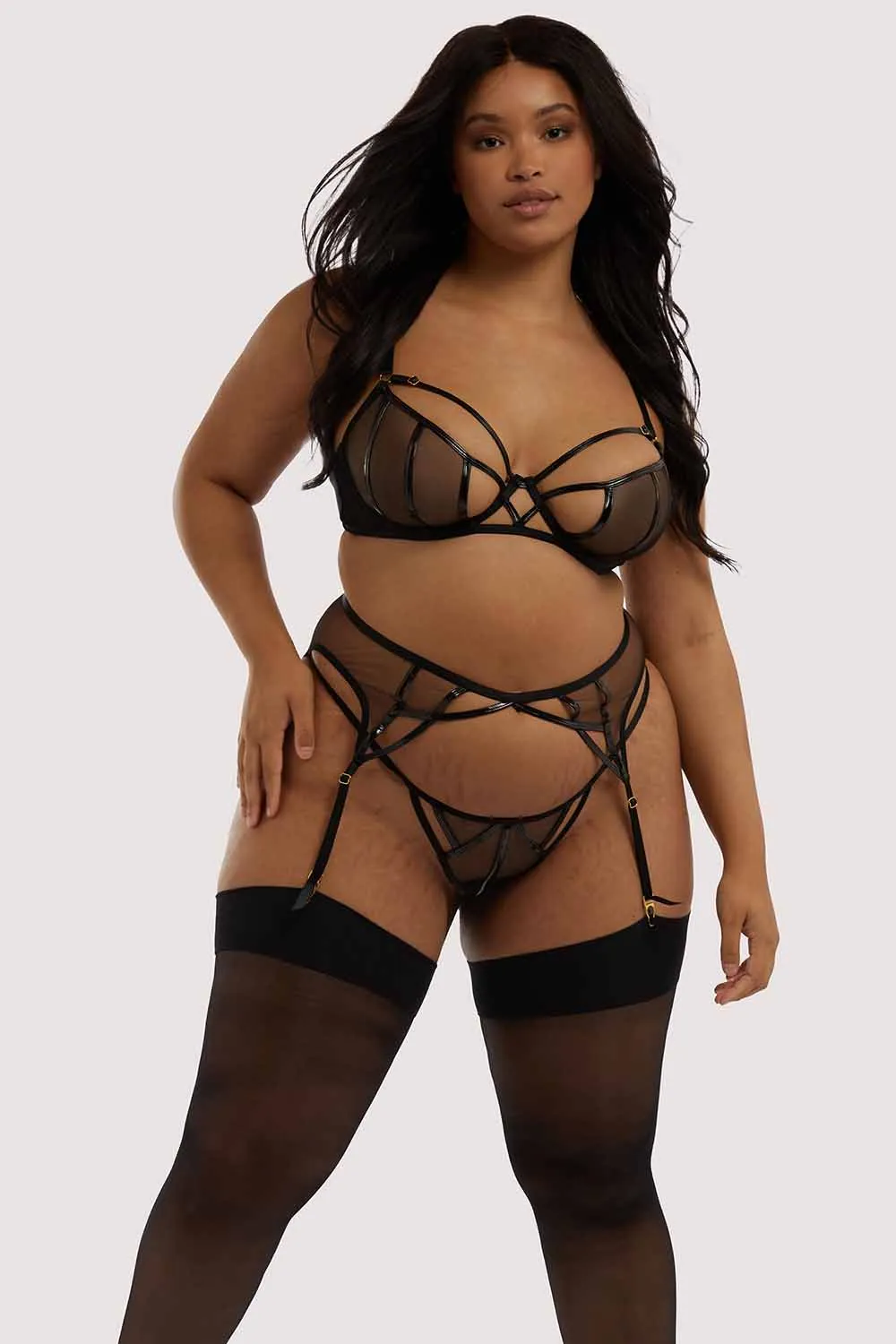 Kelly Black PVC Cut Out Suspender