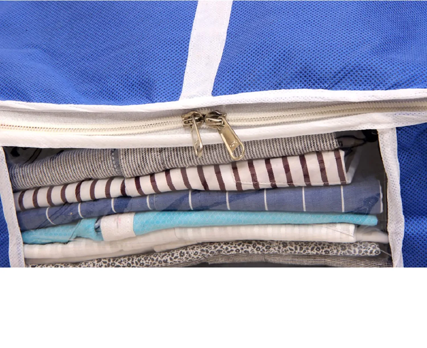 Kuber Industries Foldable Non-Woven Shirt T-shirt Trousers Jeans Organizer With Clear Window (Blue) -HS43KUBMART26154