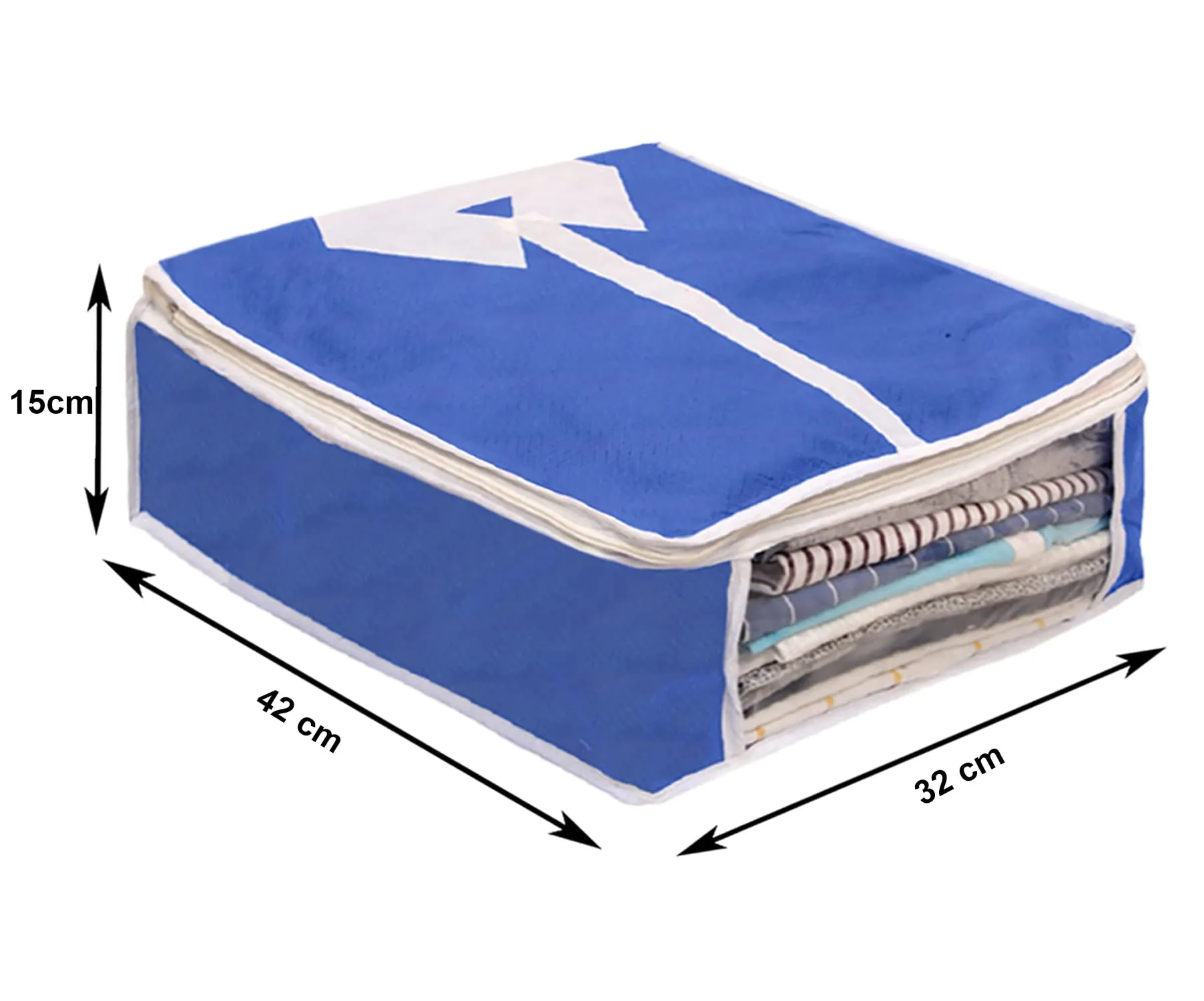 Kuber Industries Foldable Non-Woven Shirt T-shirt Trousers Jeans Organizer With Clear Window (Blue) -HS43KUBMART26154