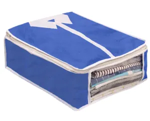 Kuber Industries Foldable Non-Woven Shirt T-shirt Trousers Jeans Organizer With Clear Window (Blue) -HS43KUBMART26154