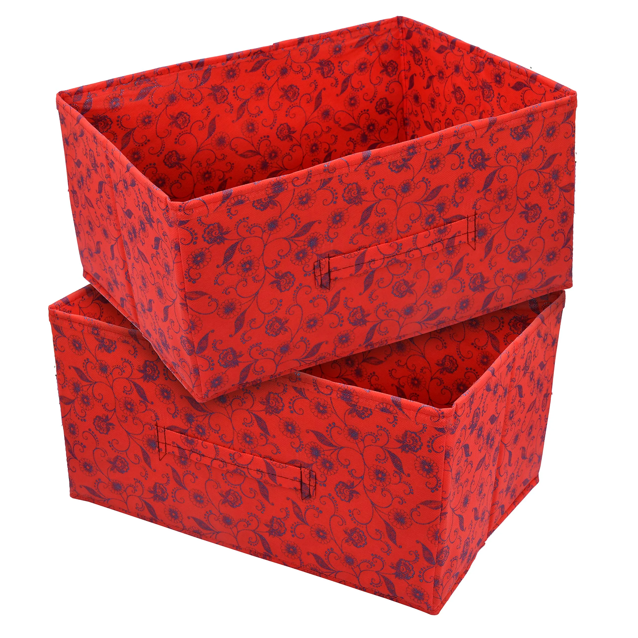 Kuber Industries Metalic Floral Print Non Woven Fabric 2-Replacement Drawer Storage and Cloth Organizer Unit for Closet (Red)-KUBMART3491