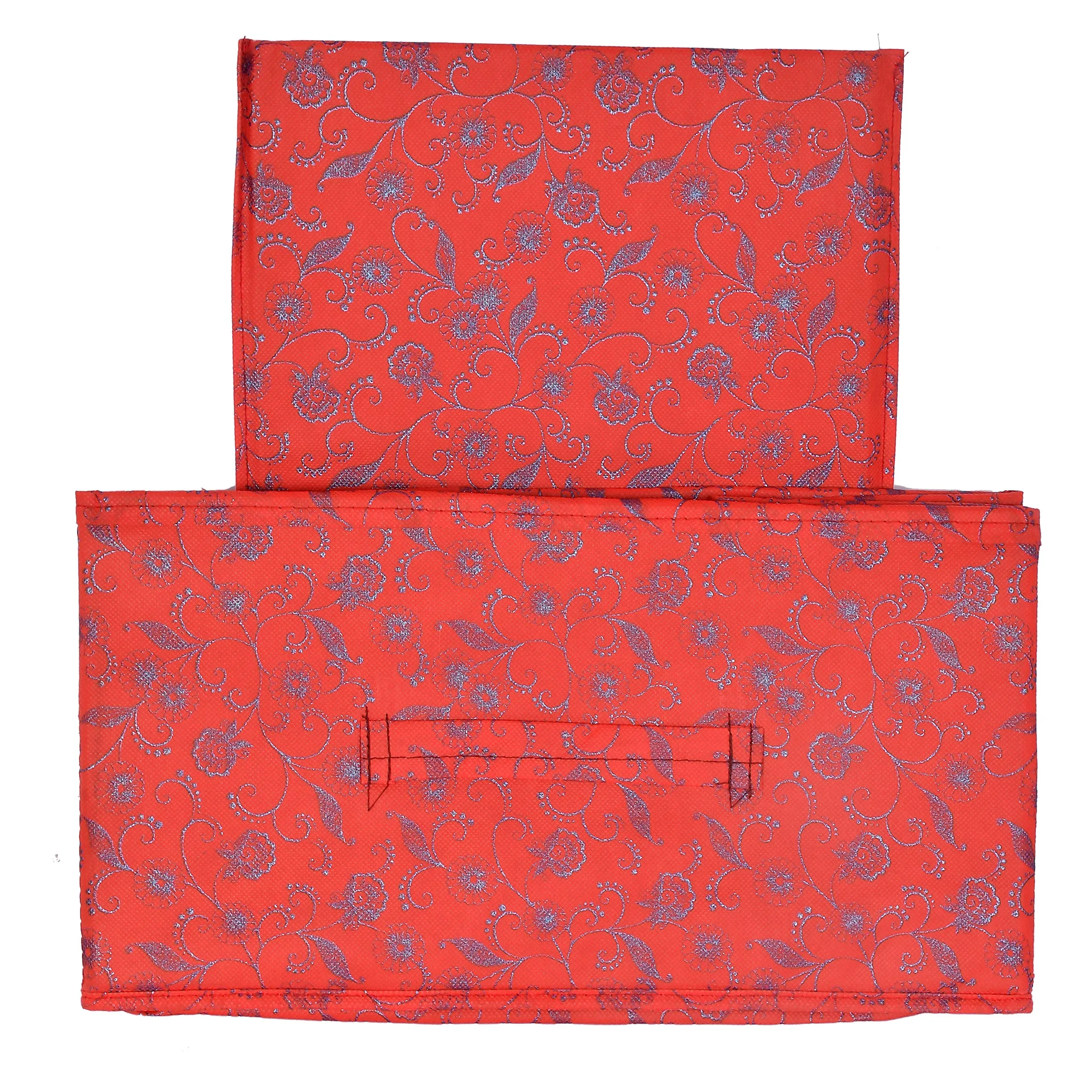 Kuber Industries Metalic Floral Print Non Woven Fabric 2-Replacement Drawer Storage and Cloth Organizer Unit for Closet (Red)-KUBMART3491