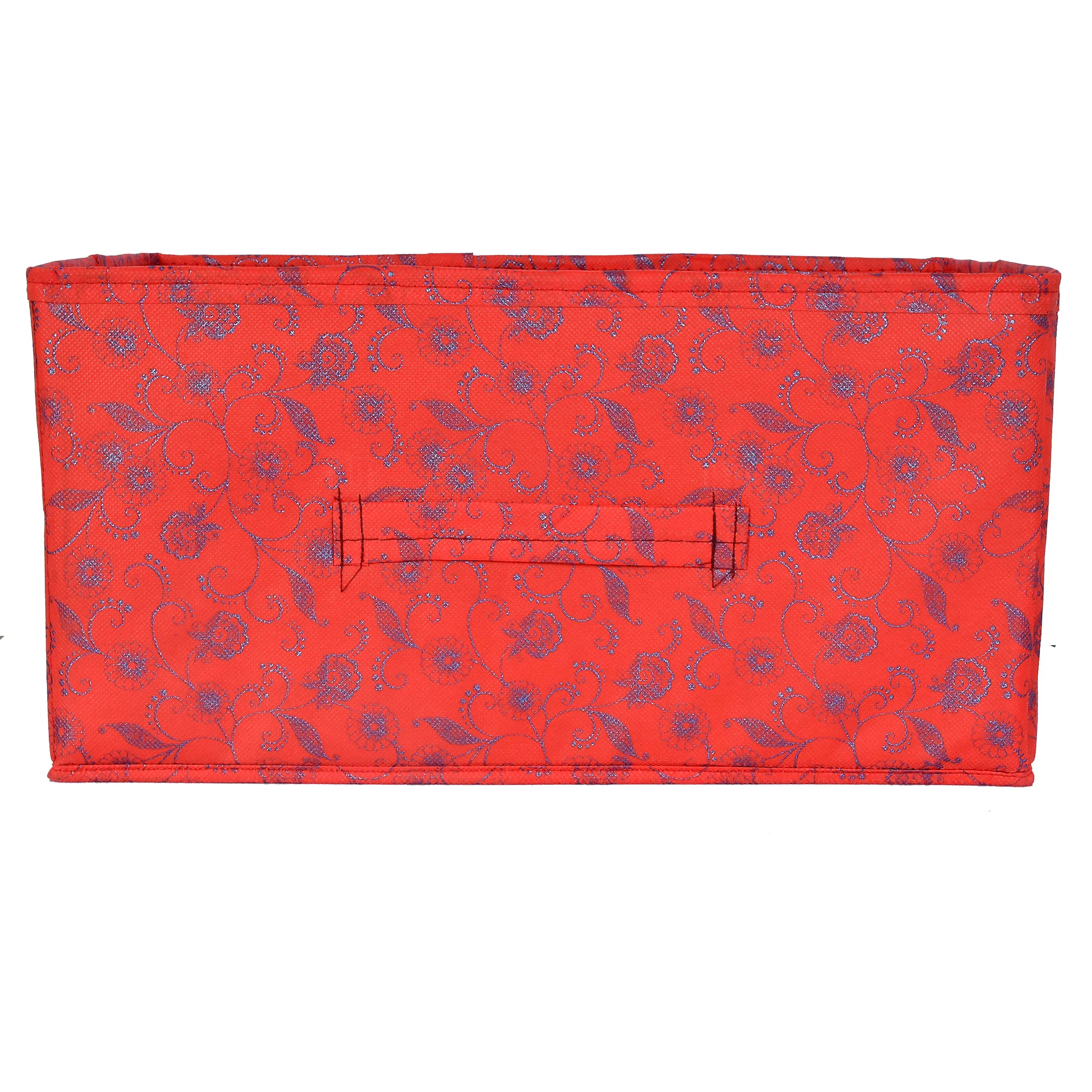 Kuber Industries Metalic Floral Print Non Woven Fabric 2-Replacement Drawer Storage and Cloth Organizer Unit for Closet (Red)-KUBMART3491