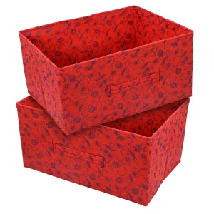 Kuber Industries Metalic Floral Print Non Woven Fabric 2-Replacement Drawer Storage and Cloth Organizer Unit for Closet (Red)-KUBMART3491