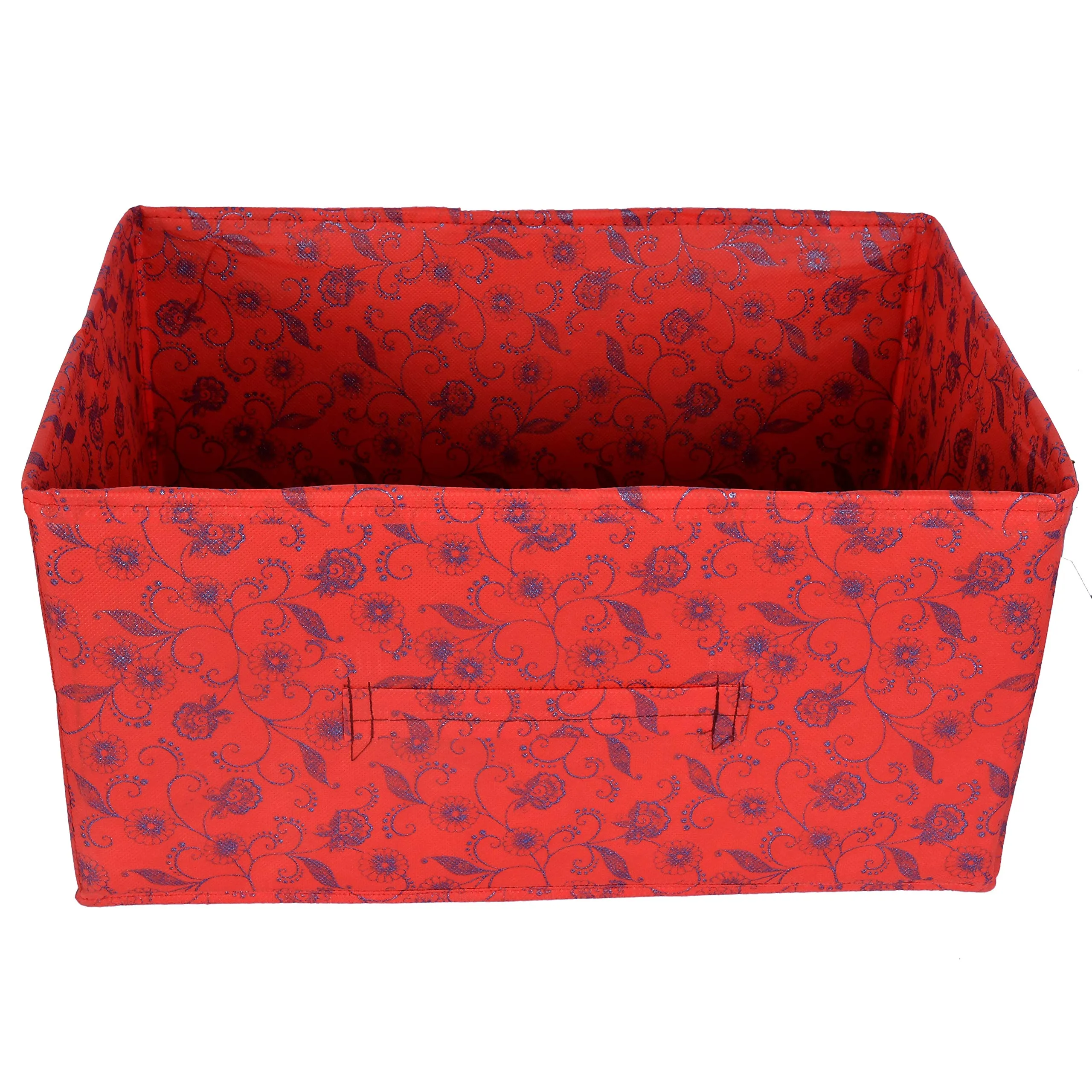 Kuber Industries Metalic Floral Print Non Woven Fabric 2-Replacement Drawer Storage and Cloth Organizer Unit for Closet (Red)-KUBMART3491