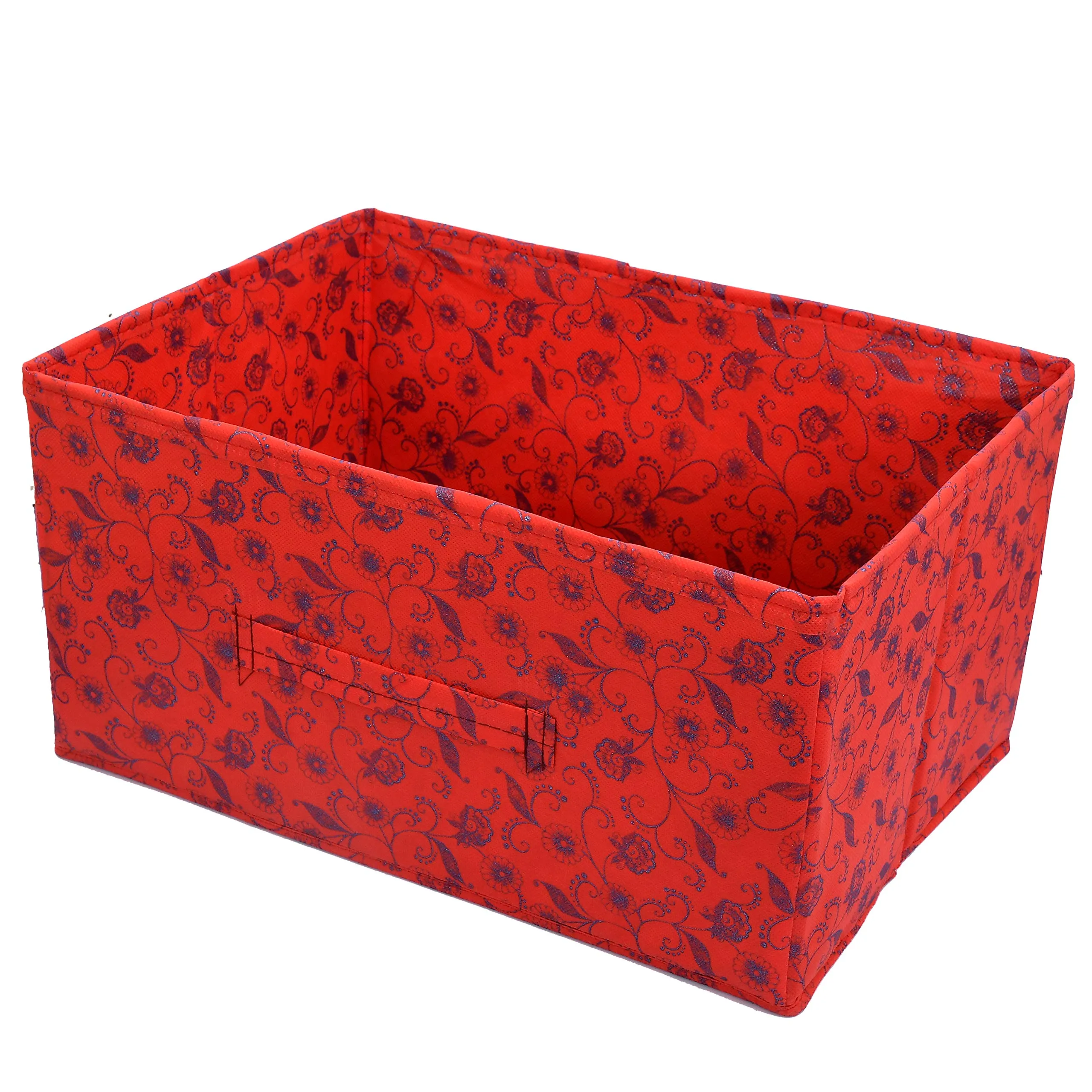 Kuber Industries Metalic Floral Print Non Woven Fabric 2-Replacement Drawer Storage and Cloth Organizer Unit for Closet (Red)-KUBMART3491