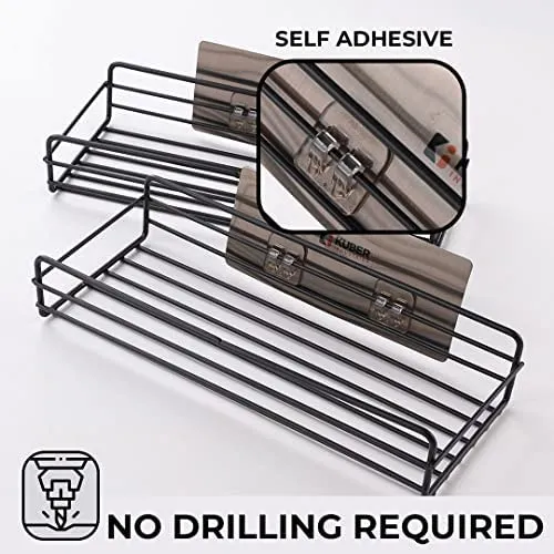 Kuber Industries Stainless Steel Bathroom & Kitchen Organizer Rack|Multipurpose Wall Shelves Non-Toxic|Storage Racks & Shelves for Bathroom & Kitchen|HR-14|Set of 2|Black (Pack of 5)