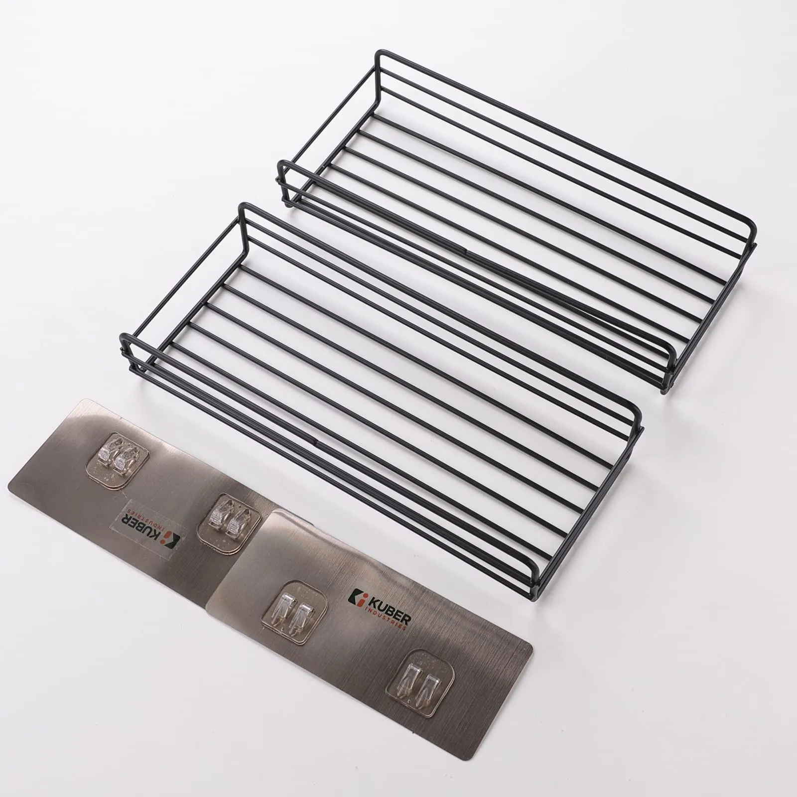 Kuber Industries Stainless Steel Bathroom & Kitchen Organizer Rack|Multipurpose Wall Shelves Non-Toxic|Storage Racks & Shelves for Bathroom & Kitchen|HR-14|Set of 2|Black (Pack of 5)