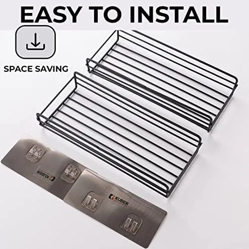 Kuber Industries Stainless Steel Bathroom & Kitchen Organizer Rack|Multipurpose Wall Shelves Non-Toxic|Storage Racks & Shelves for Bathroom & Kitchen|HR-14|Set of 2|Black (Pack of 5)