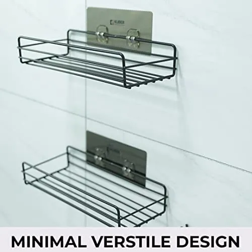 Kuber Industries Stainless Steel Bathroom & Kitchen Organizer Rack|Multipurpose Wall Shelves Non-Toxic|Storage Racks & Shelves for Bathroom & Kitchen|HR-14|Set of 2|Black (Pack of 5)