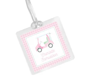 Laminated Bag Tag - Pink Golf Cart