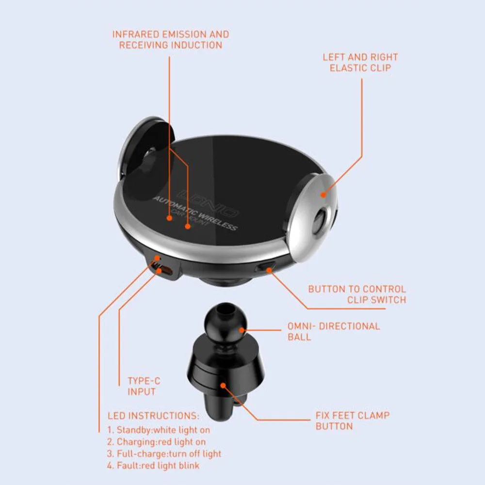 Ldnio MA02 Wireless Charger Car Air Vent Phone Holder 10W - Black