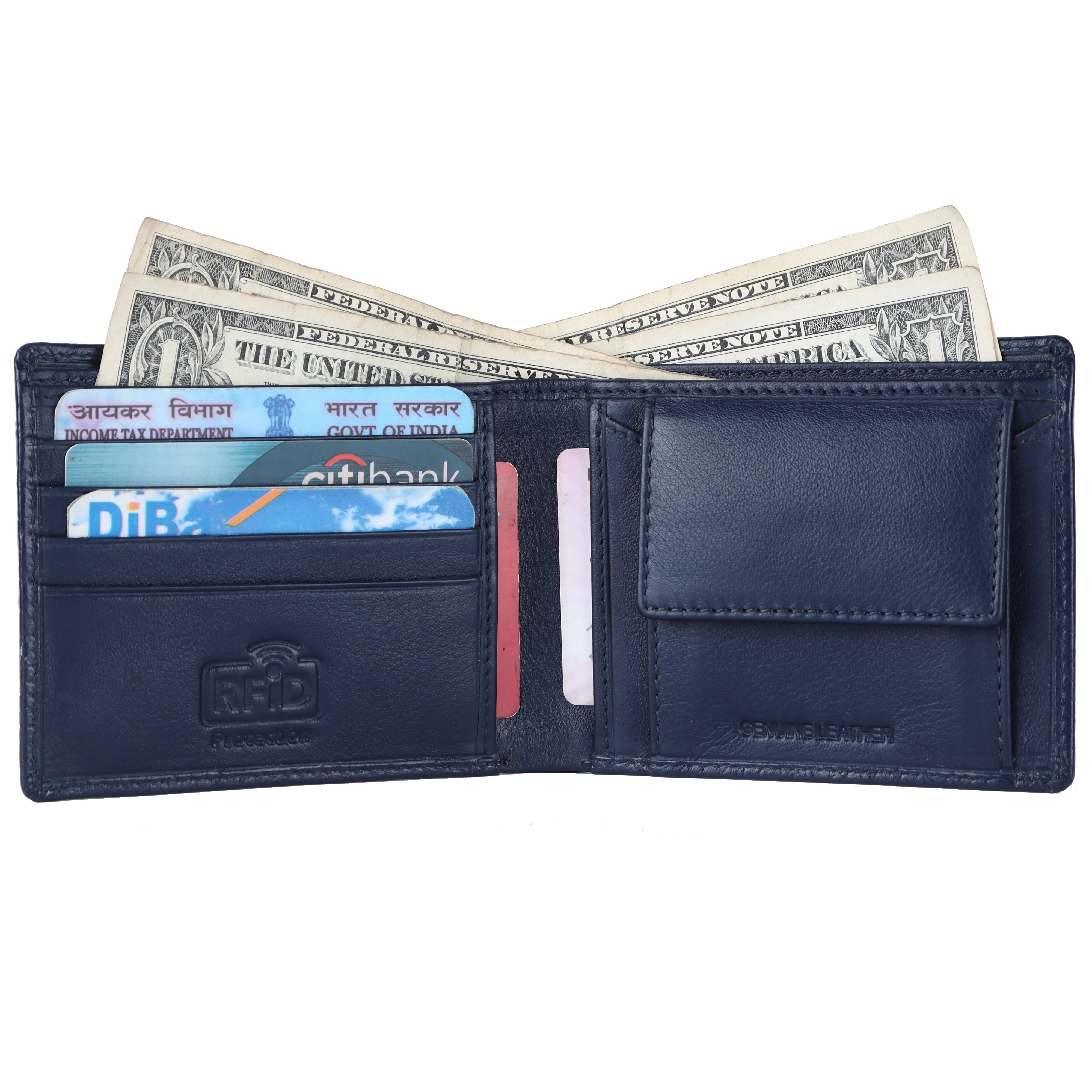 Leather Wallet for Men - RFID Protected Leather Money Bag for Men with 4 ATM Credit/Debit Card Slots