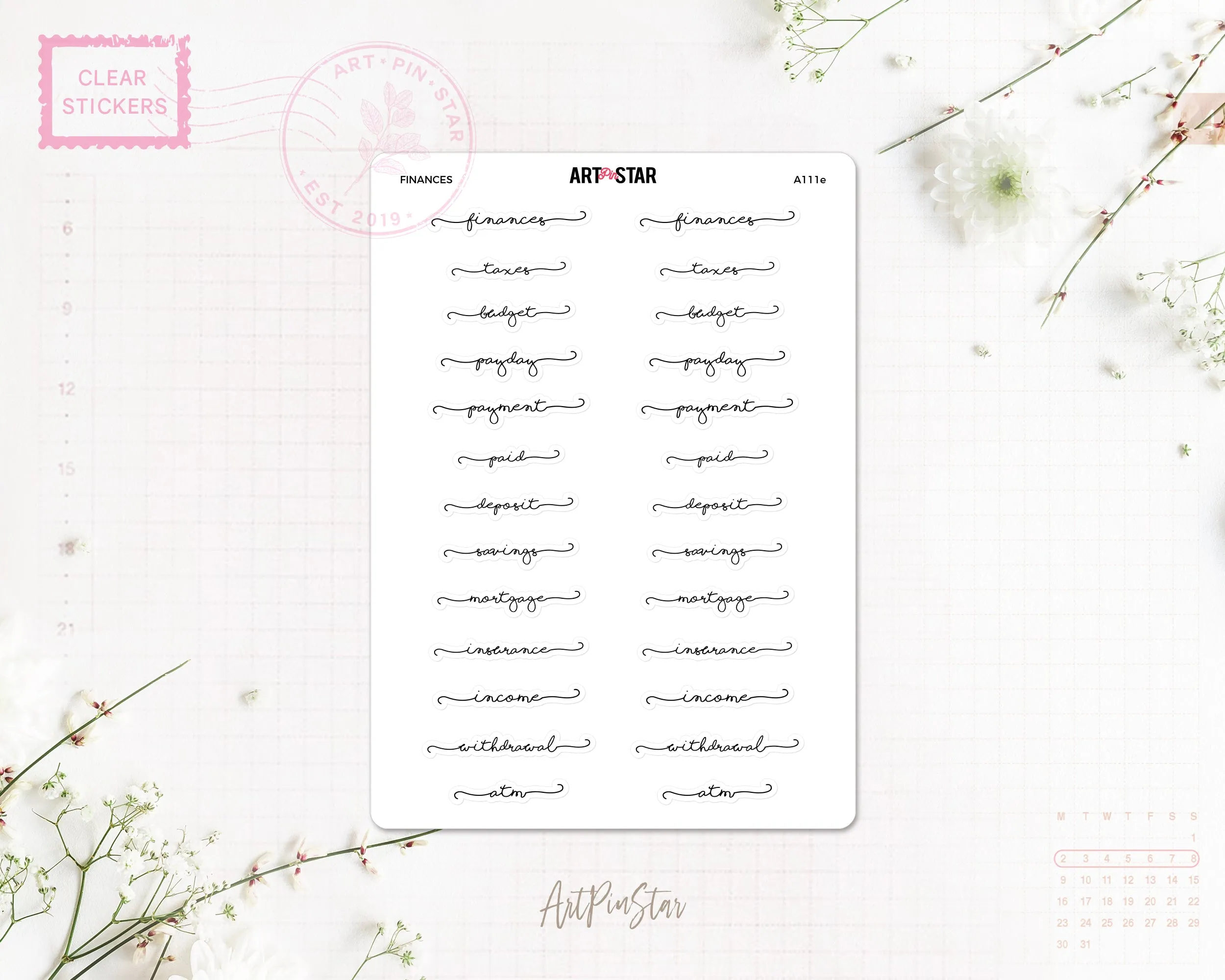 Lettering Functional Planner Clear Stickers