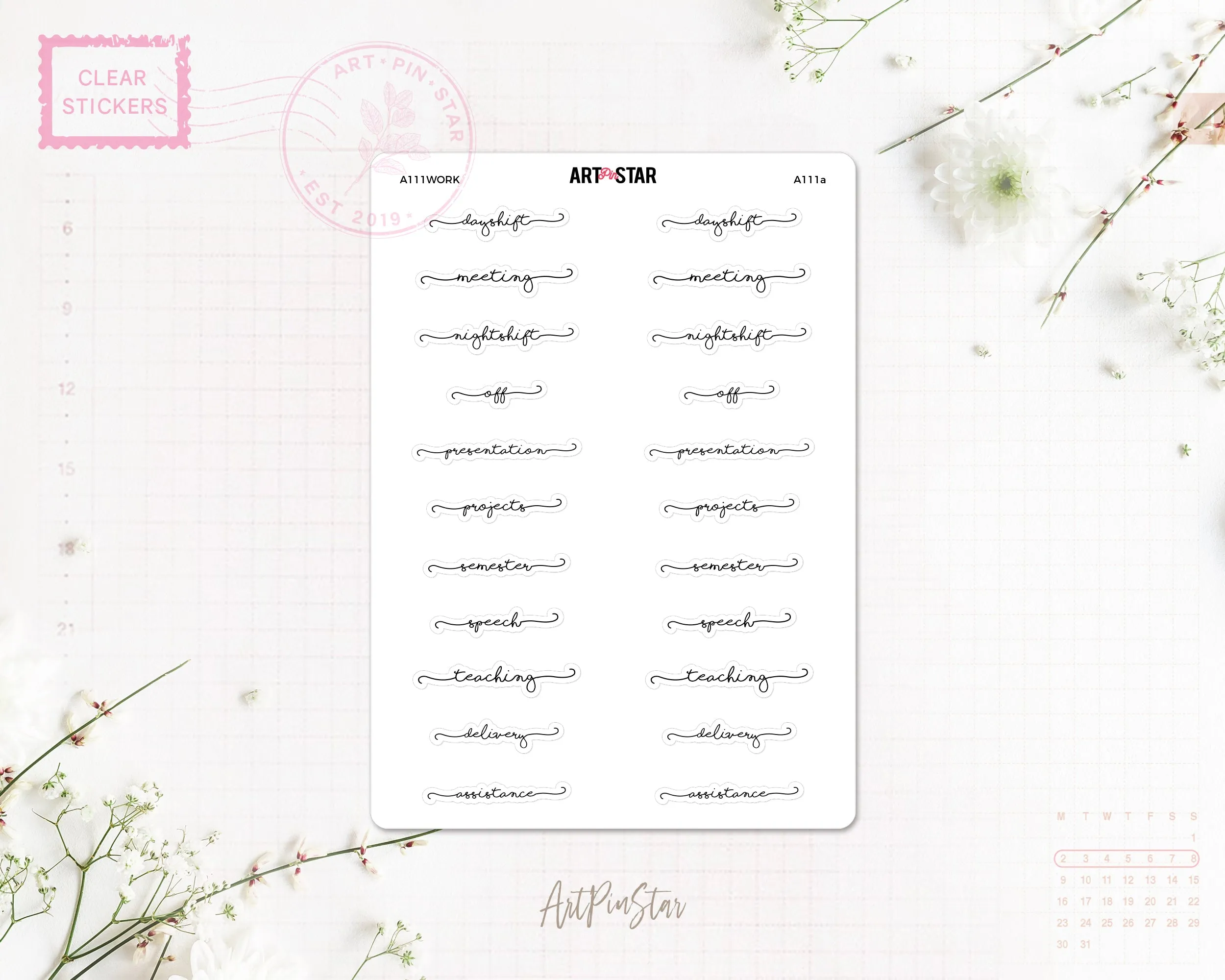 Lettering Functional Planner Clear Stickers