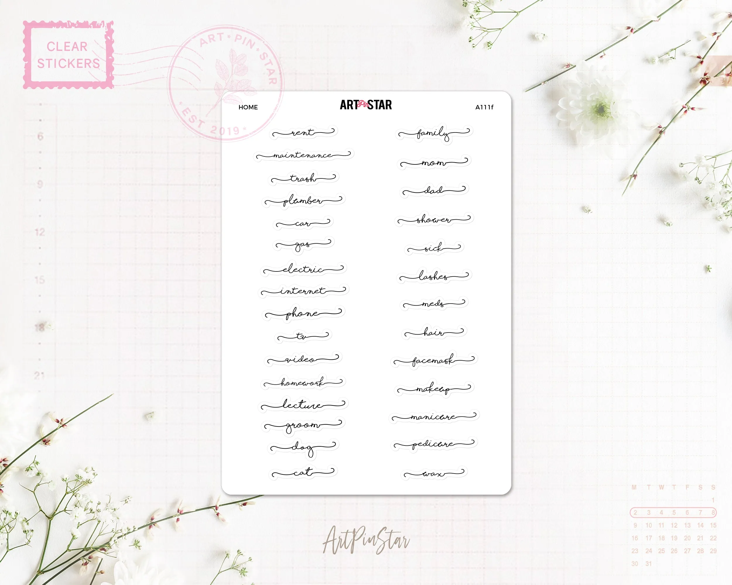 Lettering Functional Planner Clear Stickers
