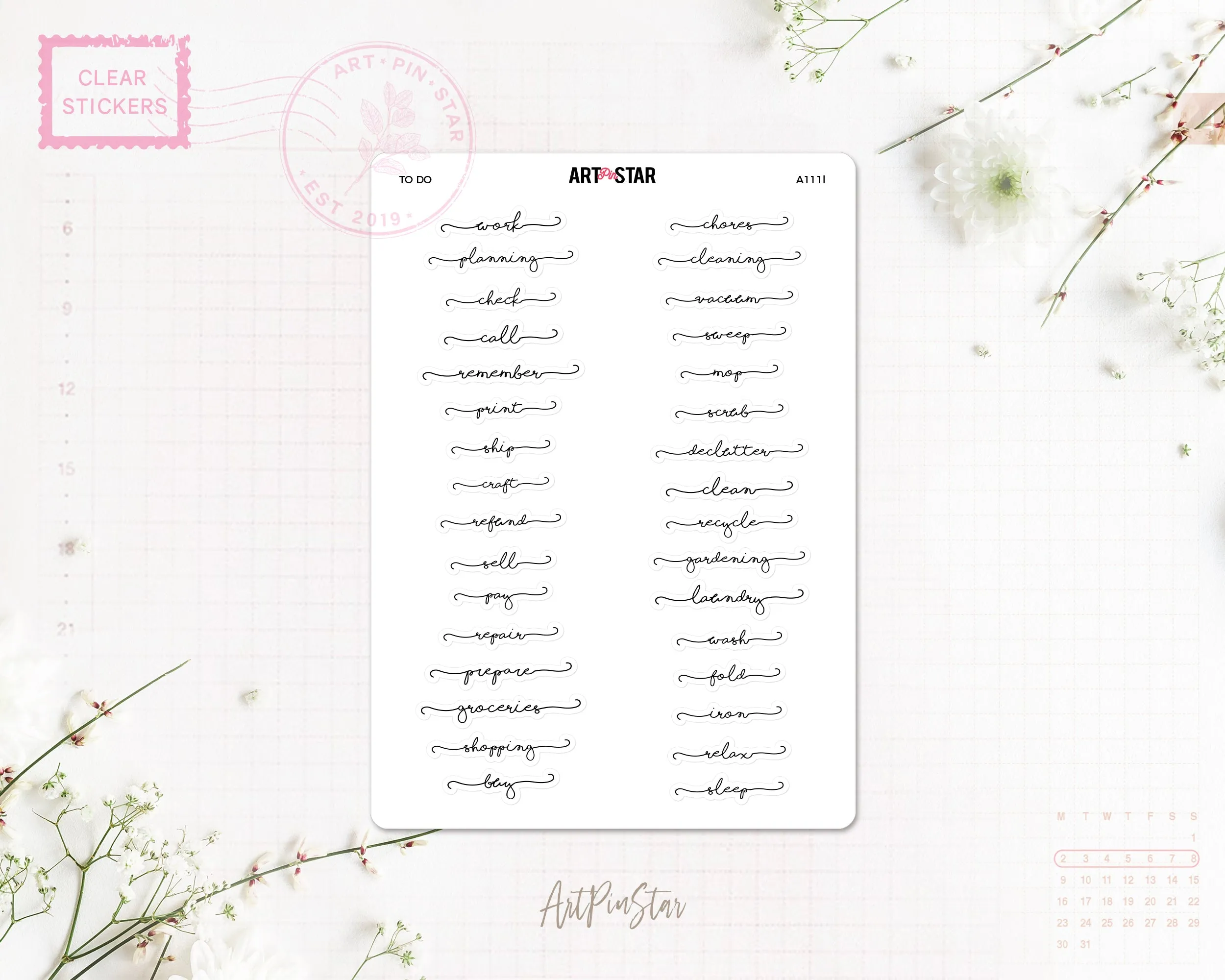 Lettering Functional Planner Clear Stickers