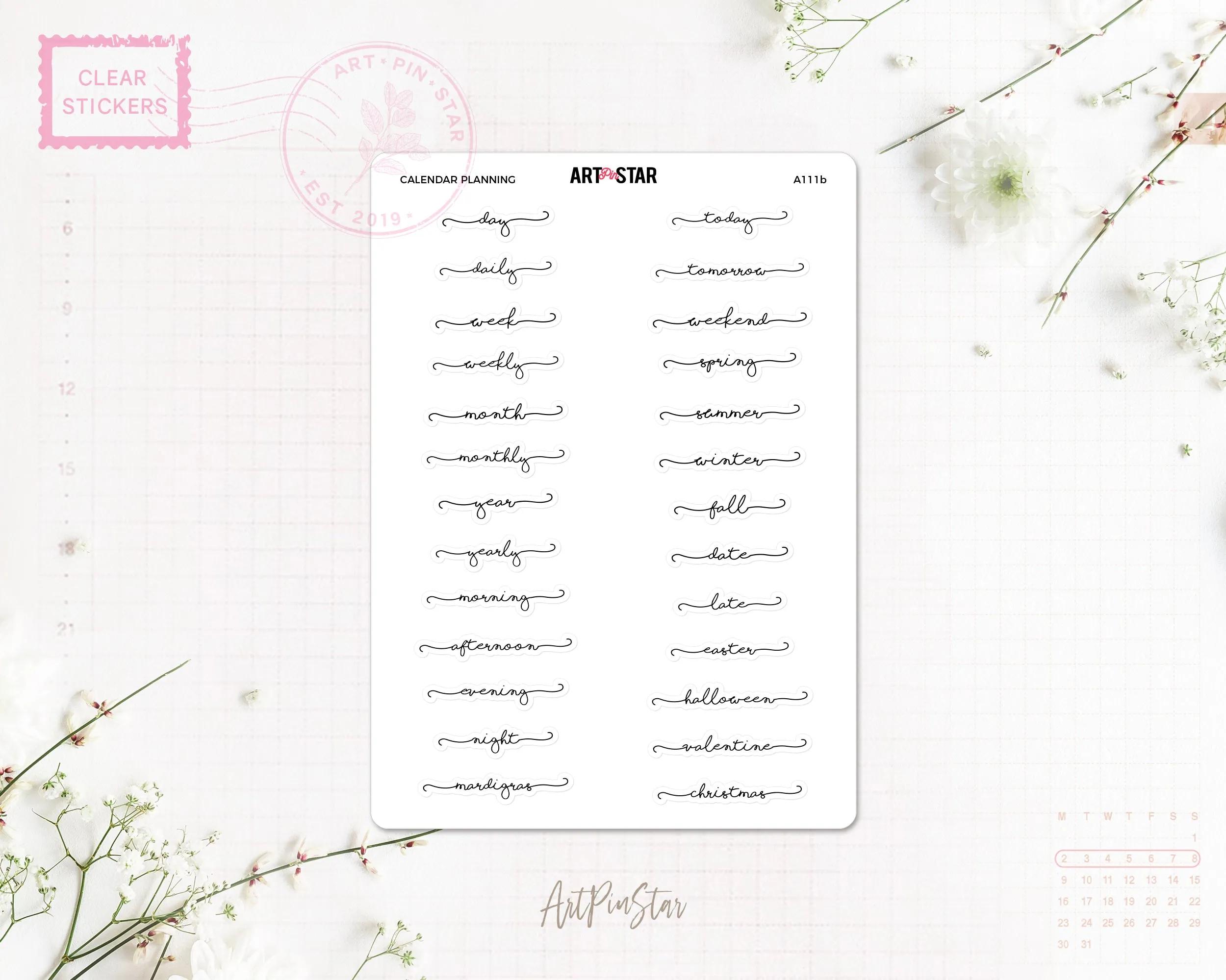 Lettering Functional Planner Clear Stickers