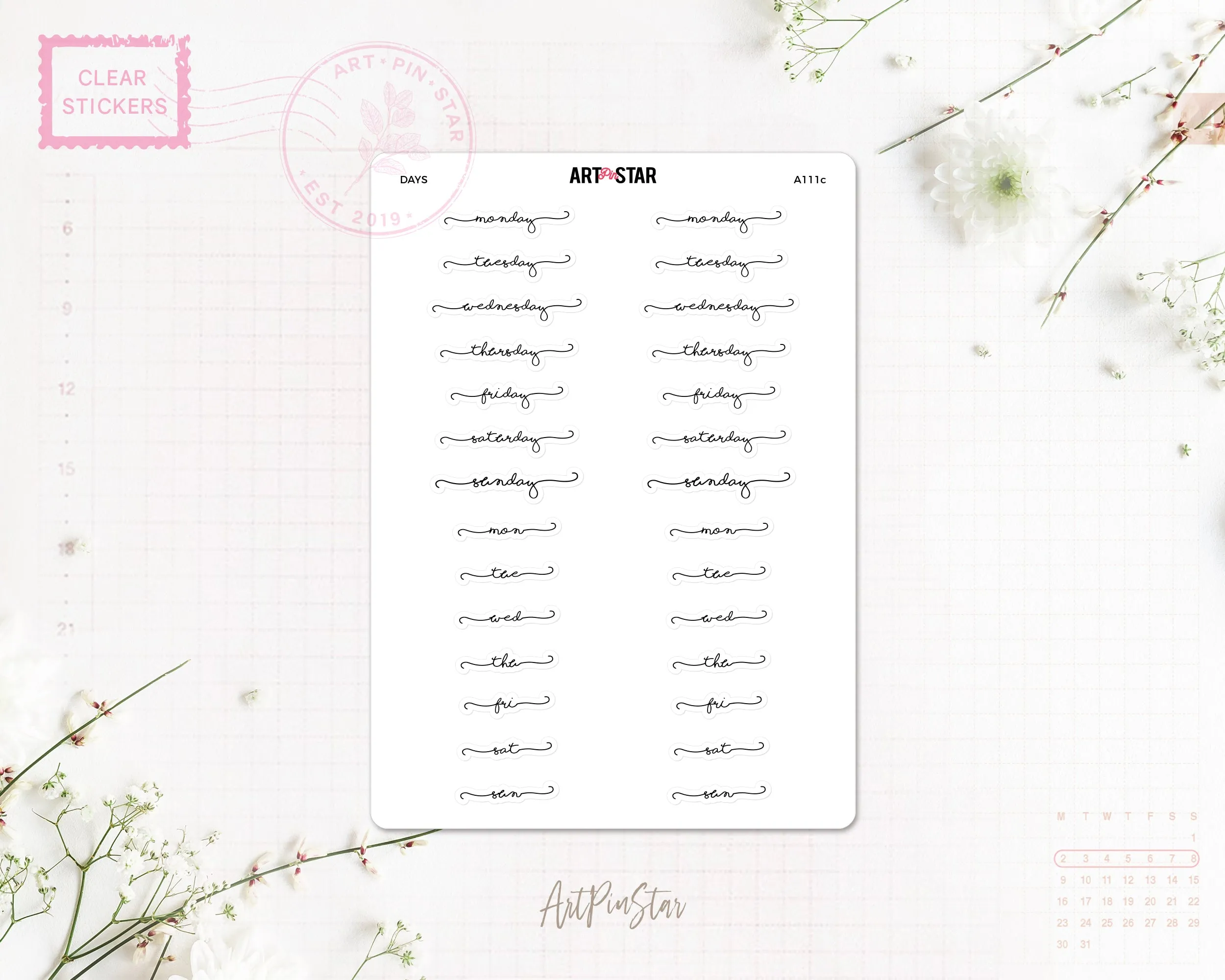 Lettering Functional Planner Clear Stickers