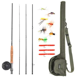 LIXADA 9' Fly Fishing Rod and Reel Combo Set with Carry Bag 10 Flies Fishing Lures Fly Rods For Carp Pesca