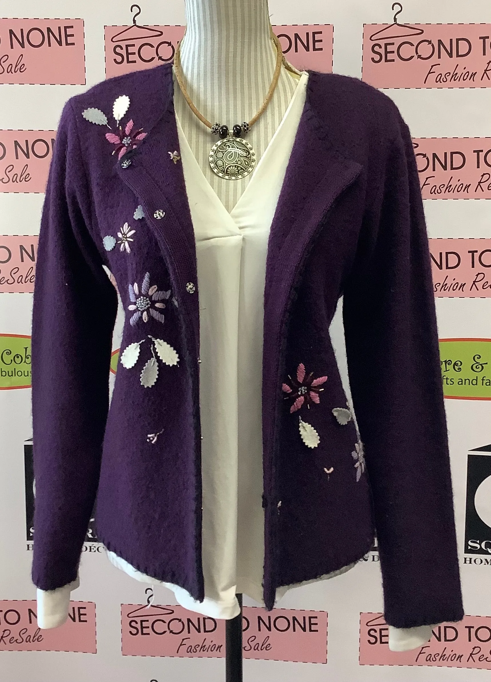 Liz Claiborne Purple Patch Wool Cardigan (M)