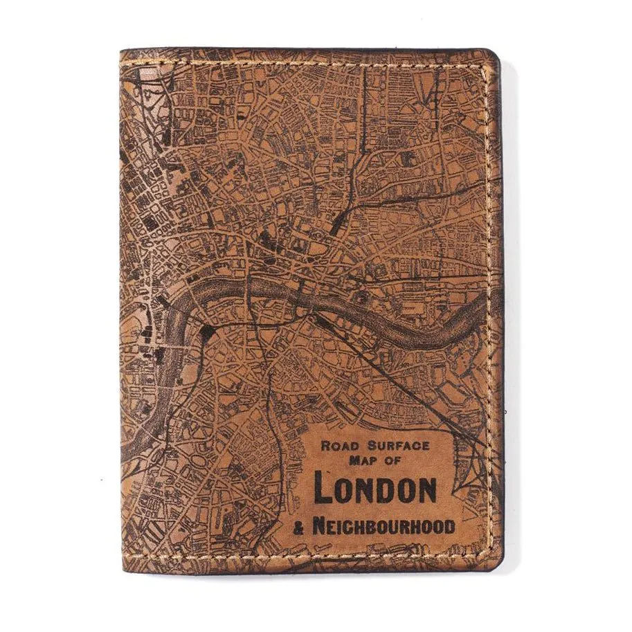 London Leather Map Passport Wallet
