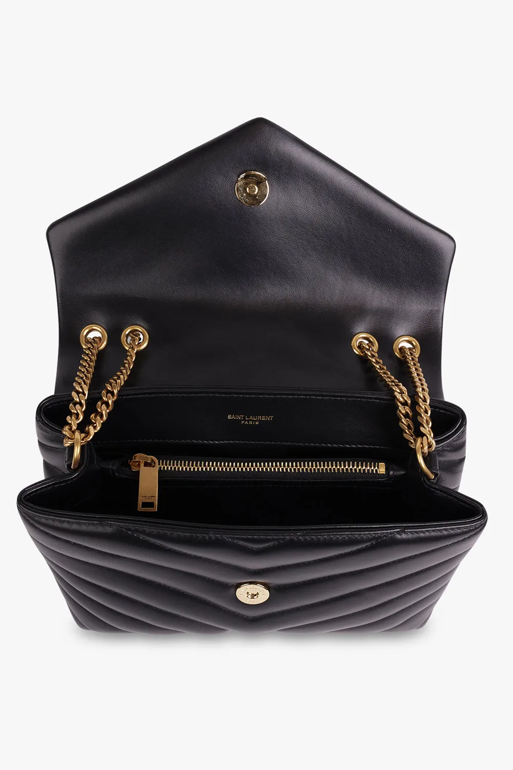 LOULOU SMALL FLAP BAG BLACK/GOLD