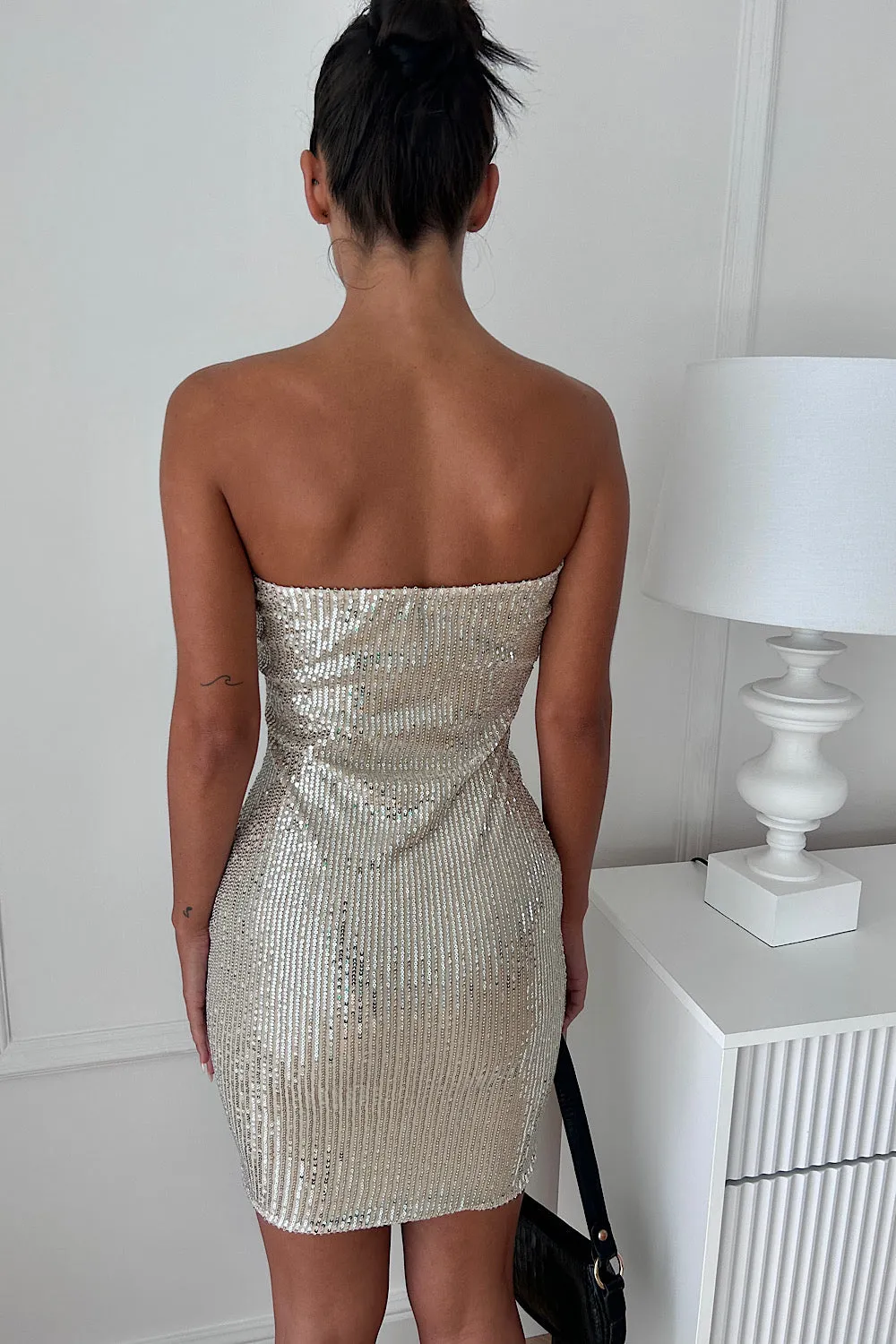Lydie Gold Sequin Bandaeu Mini Dress