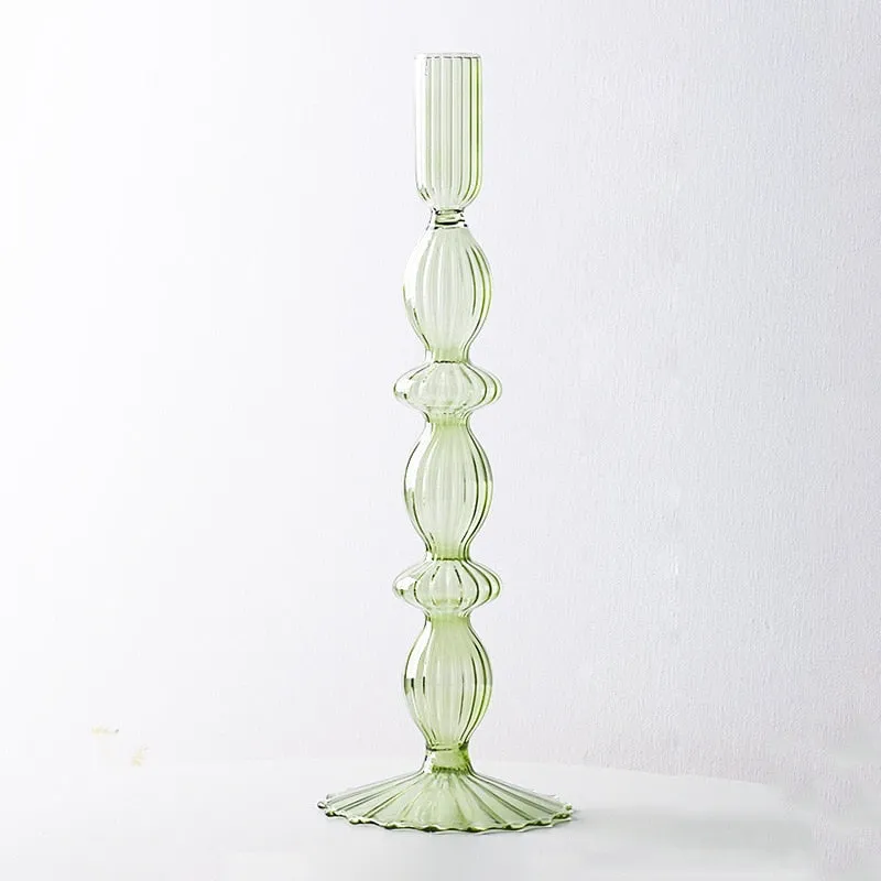 Macaroon Glass Ripple Candle Holders