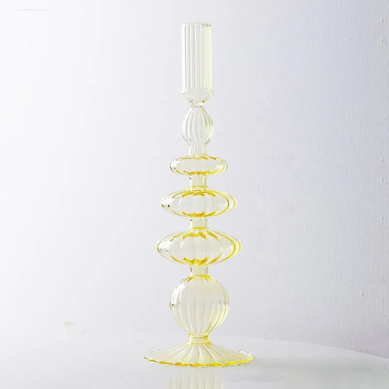 Macaroon Glass Ripple Candle Holders