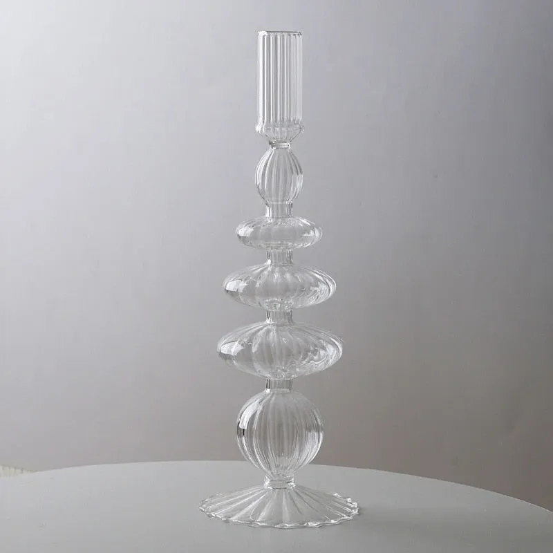 Macaroon Glass Ripple Candle Holders