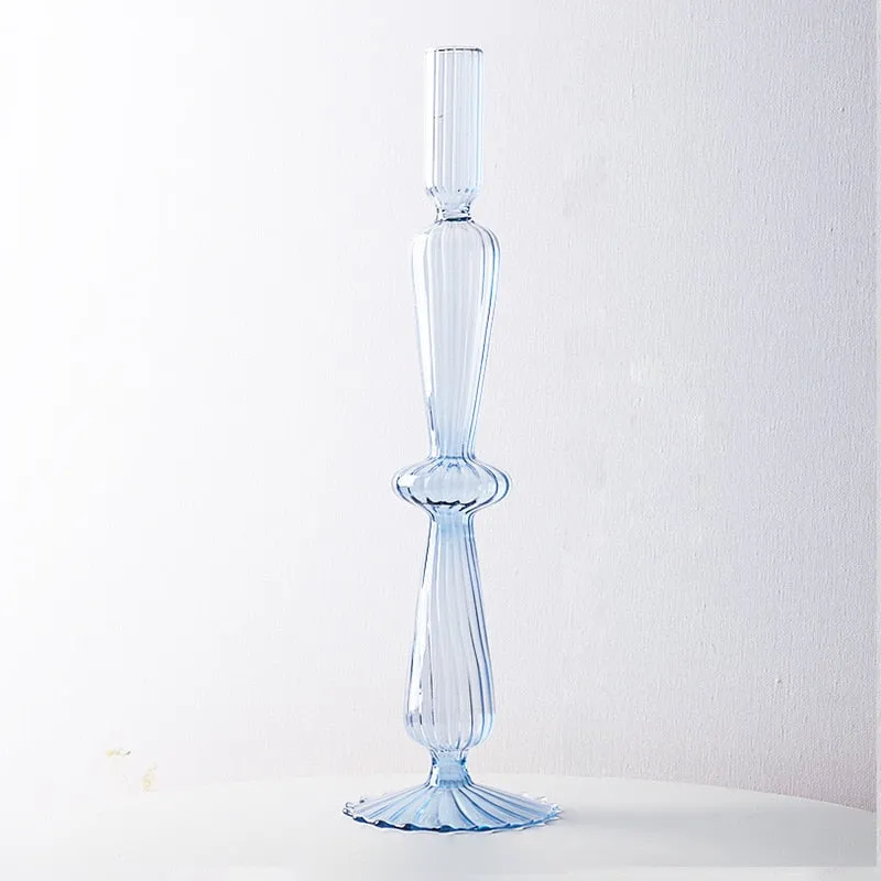 Macaroon Glass Ripple Candle Holders