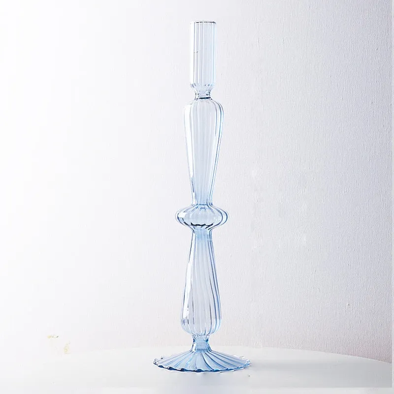 Macaroon Glass Ripple Candle Holders