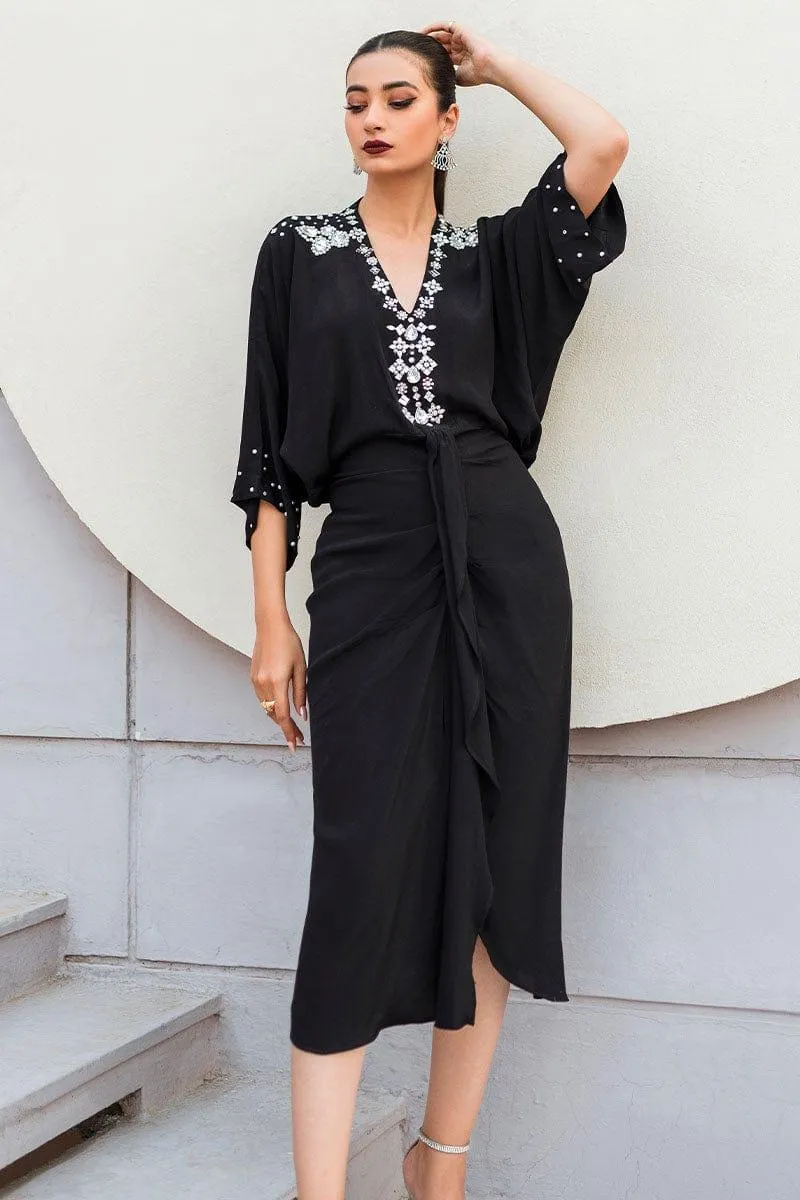 Malook - Elmas - Black - Embroidered Silk - 2 Piece