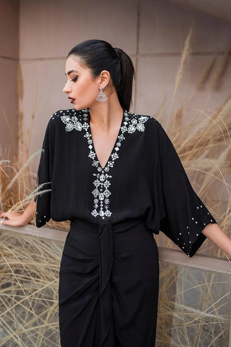Malook - Elmas - Black - Embroidered Silk - 2 Piece