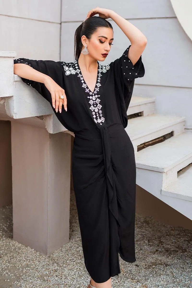 Malook - Elmas - Black - Embroidered Silk - 2 Piece