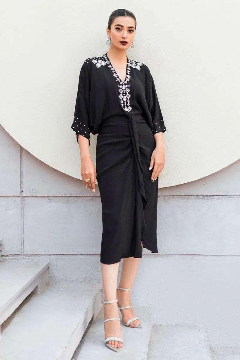 Malook - Elmas - Black - Embroidered Silk - 2 Piece
