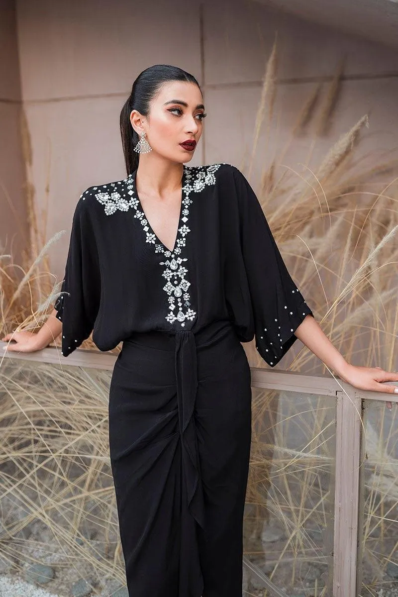 Malook - Elmas - Black - Embroidered Silk - 2 Piece