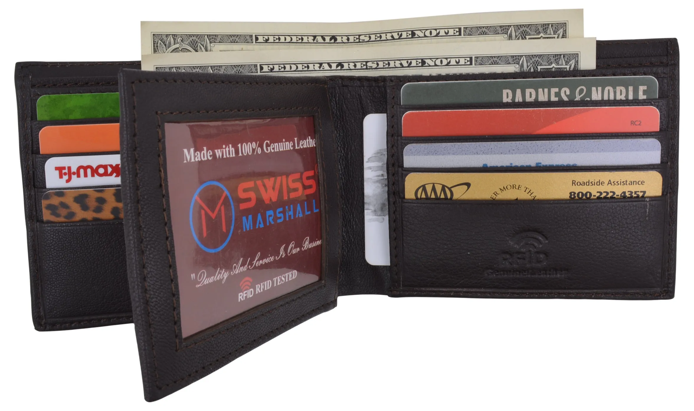 Men's RFID Security Blocking Premium Leather Extra Capacity Card ID Bifold Wallet