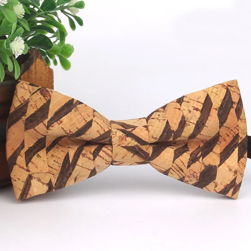 Men's Wood Grain Geometric Print Multi-Color Bow Tie