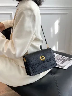 Metal Decor Croc Embossed Crossbody Bag